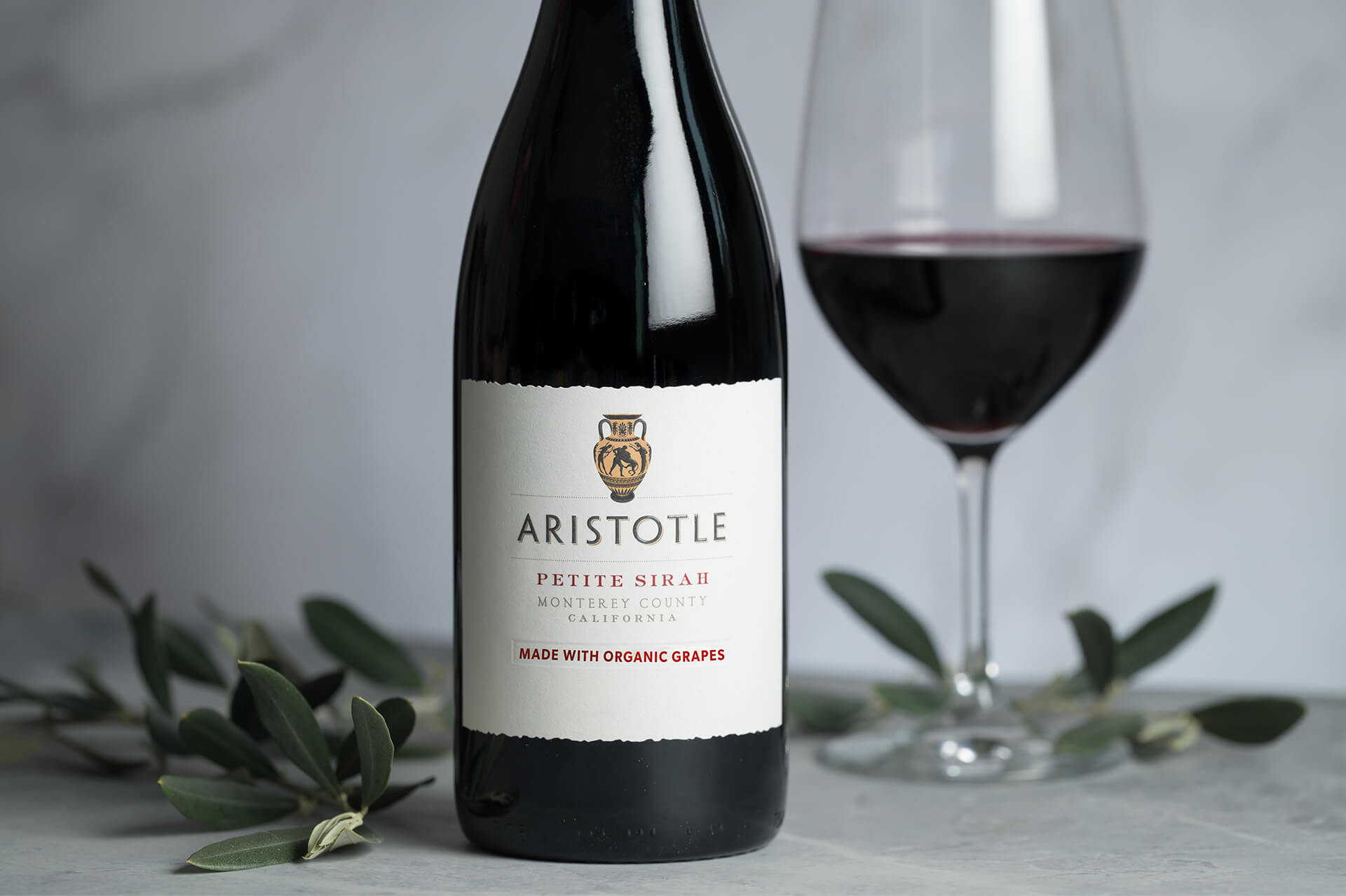 Aristotle Wine bottle closeup of label